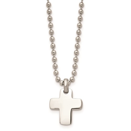 Chisel Unisex Necklace Stainless Steel and Polished Cross Beaded Themed, 20 inch