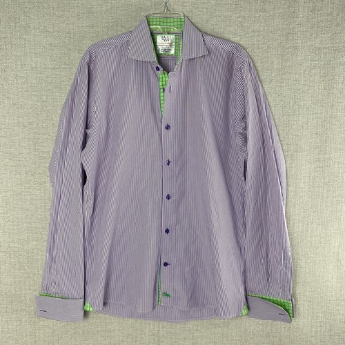Chadburry Shirt Mens 17 43 Slim Fit Purple Striped button Green Spread Collar