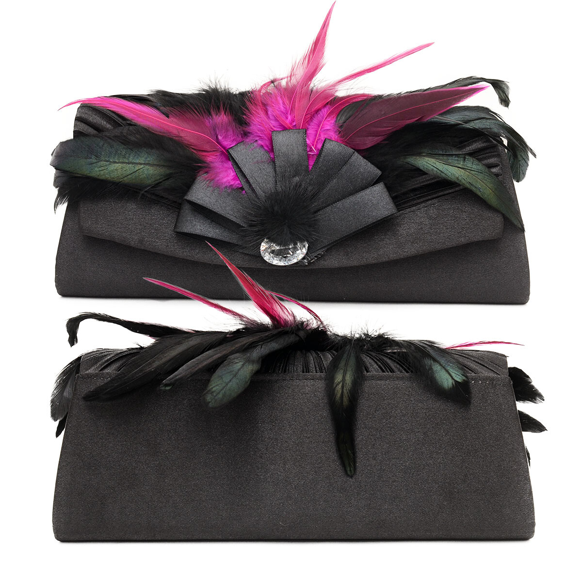 Bolso de noche de mujer Clutch elegante negro rosa bolso de hombro bolso de mano pluma