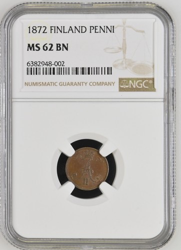 1872 Finland under Russia 1 Penni NGC MS 62 BN Alexander II