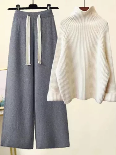 Conjunto de dos piezas de chándal para mujer suéter tops conjuntos pantalón traje tejido para mujer - Imagen 5 de 35
