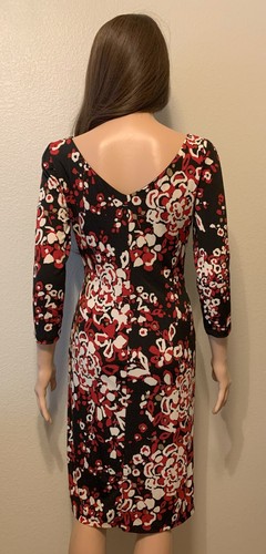 Evan Picone Black and Red 3/4 Sleeve Stretch Knit Ruched Dress Size 4 - 第 2/3 張圖片