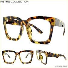 New Oversized Exaggerated Square Leopard Lensless Eye Glasses Frame Only NO Lens
