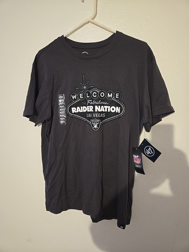 NWT Las Vegas Raiders Sign NFL 47 Black Short Sleeve Crew Neck T-Shirt Mens L - Imagen 1 de 3