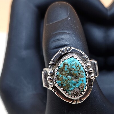 Vintage Navajo SAMUEL LEE Turquoise 925 Sterling Silver Ring 7.5