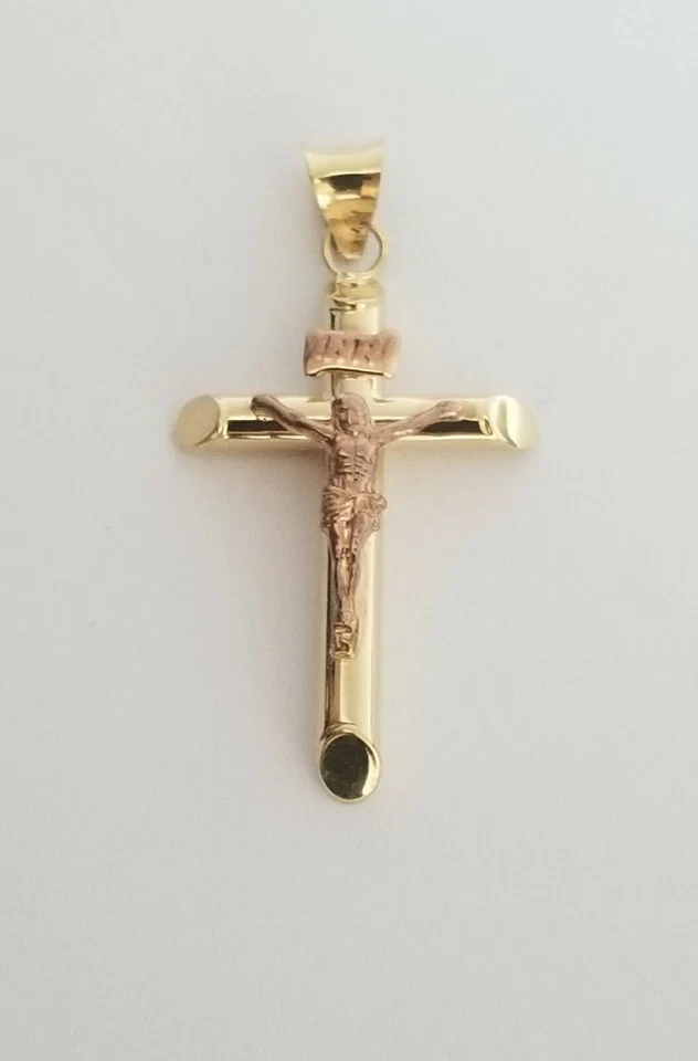 14k Gold Crucifix Religious Cross-2 Tone-INRI  Pendant for Necklace - Image 4 of 4