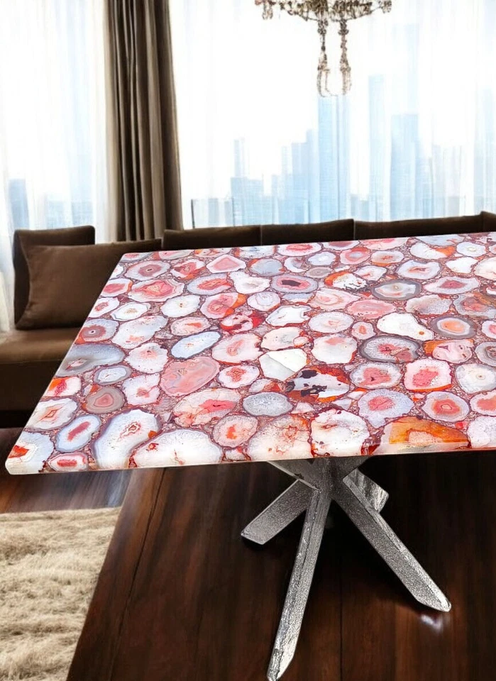36"x24" Agate Stone Dining Table Top Handmade Console Furniture Hallway & Bar De - Image 4 of 4