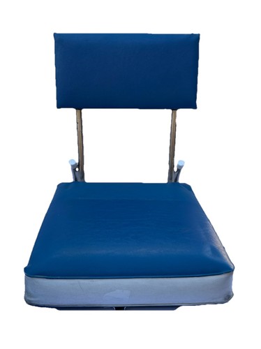 Vintage Folding Stadium Bleacher/Boat Padded Seat Chair Blue White Carry Handle