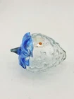 Vintage Blenko Art Glass Strawberry Paperweight Cobalt Leaves Label Flaw