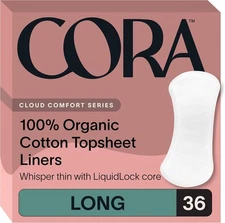 Cora Period Long Liners | 100% Organic Cotton Topsheet | Ultra Thin, Quick Absor