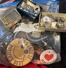 Junk Jewelry / Advertising/Badges/Watch Parts/Belt Buckle/Money Clip Misc Vtg