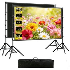 Projector Screen with Stand 120 inch Black Backing 16:9 4K HD with Carry Bag