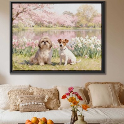 Floral Dog Art Canvas Shih Tzu Jack Russell Wall Decor Nature Artwork Print