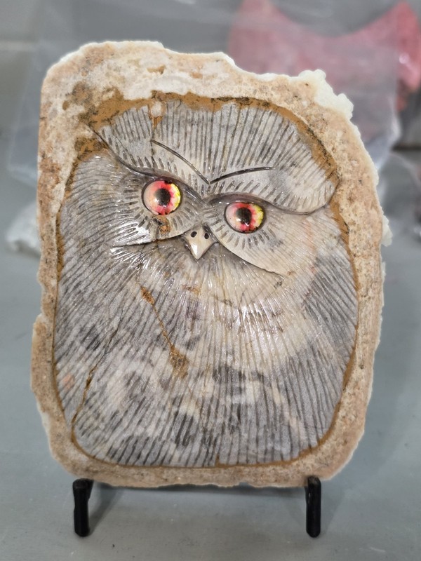 Natural Crystal Cluster Owl carving