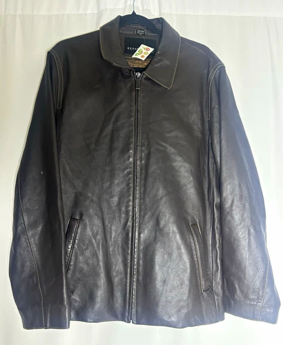 Kenneth Cole New York Men's XL Black Leather Bomber Jacket Full Zip Pockets - product listing photo