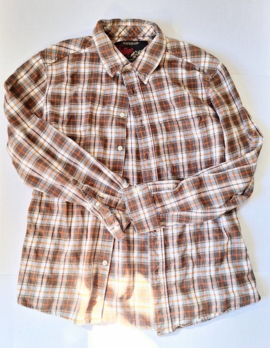 Old Navy Vintage Size Medium Men's Button Down 100% Cotton Flannel Shirt Brown - Picture 1 of 4