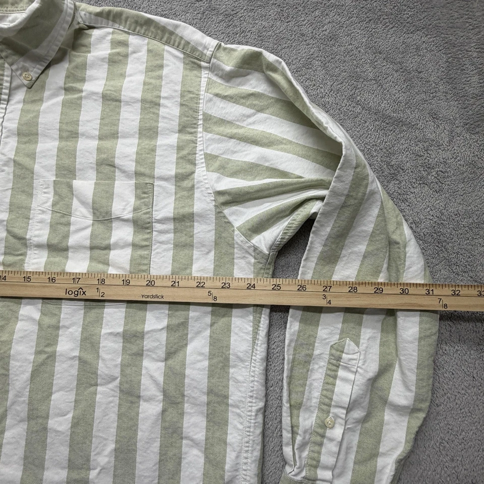 Camisa vintage J Crew para hombre grande verde blanco a rayas botón manga larga remero Foto 4 de 4