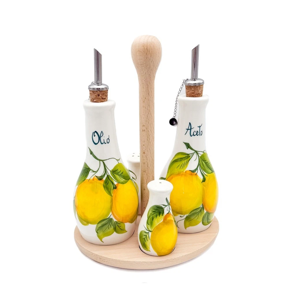Bassano Ceramic Oil & Vinegar Set Spice Shakers 22 Cm Citrone Motif New