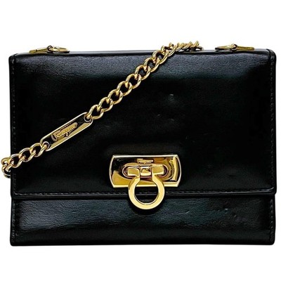 Pre-owned Salvatore Ferragamo Chain Wallet, Black, Gancini 22 5628