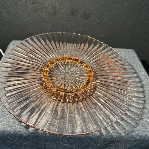 Anchor Hocking Pink Depression Cake Plate Petticoat Ribbed Bubble Foot Vintage