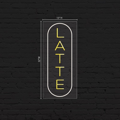 Latte Sign for Business Displays | LED Flex Neon | 13"W x 32"H x 1"D - Picture 2 of 4