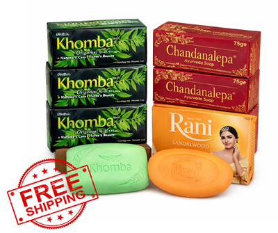 Sri Lankan Herbal Soap Set 4x Khomba Neem 3x Chandanalepa 1x Sandalwood Ayurveda