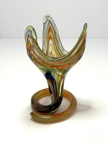 Vintage Murano Vase Serpentine Snake  Rainbow Glass