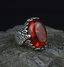 925 Silver Large Baltic Amber Stone Ottoman Style Natural Amber Gemstone Ring