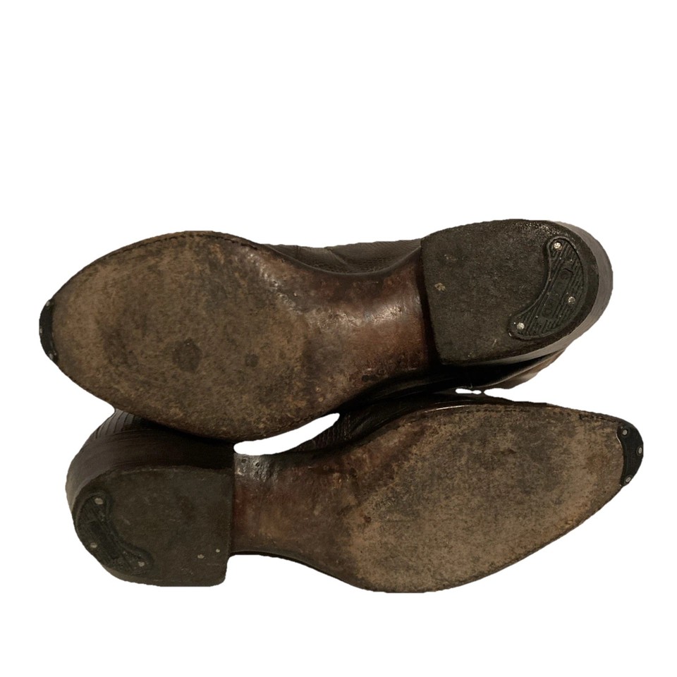Bottes Cowboy Vintage J. Chisholm Pour Homme - Cuir Lézard Marron - Taille 9.5 D - Made In USA