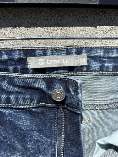 NWT $96 Tractr Slim Mid Rise Distressed Flare Jeans Denim Blue Sz 14 27x30 - Picture 5 of 10