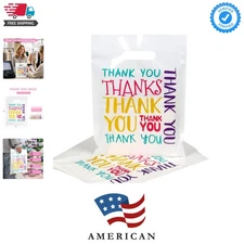 Colorful Thank You Plastic Bags Bulk - 9"x12" Small Retail Shopping Bags with...