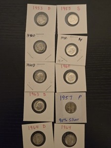 Lot Of 10, 90% Silver Roosevelt Dimes,