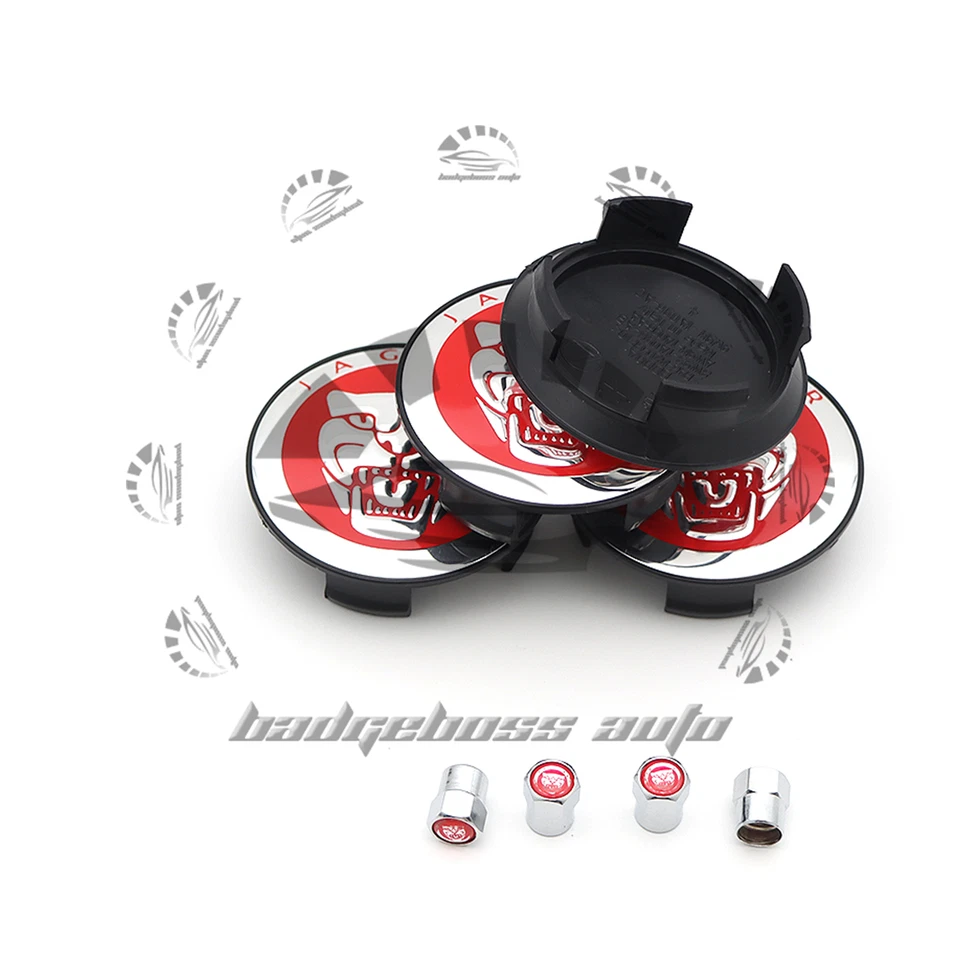 4PCS Chrome Red Wheel Center Caps for Jaguar XF XJ XK F-Type Rim Hub Covers Foto 3 de 4