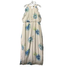 Old Navy XL White Blue Floral Flutter Sleeve Maxi Dress Women's Whimsy Boho Flaw