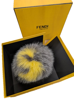 FENDIポンポンチャーム☆イニシャルS（グレー、イエロー） FENDI Fur Bag Charm Keychain Pom Pom Initial S Gray Yellow From