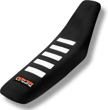 Universal Dirt Bike Seat Cover Soft Non-Slip Gripper White Stripe Black 