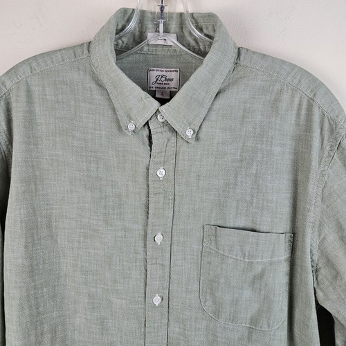 J Crew Shirt Mens Large Green Oxford Slim Fit Button Down Organic Cotton Pocket - Picture 2 of 7