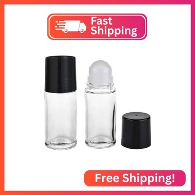 Qintreesify 2Pcs Black Clear Empty Glass Essential Oil Roller Bottles Vials Cont