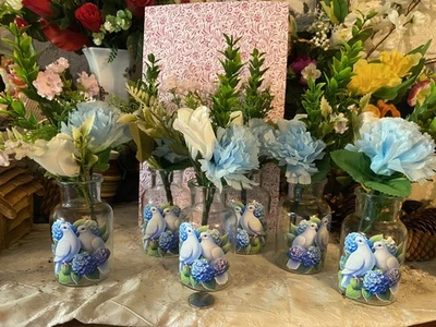 Job Lot X 6 Vases en Verre Mariage/Fête Décorations de Table avec Fleurs Design Oiseau - Photo 1/4