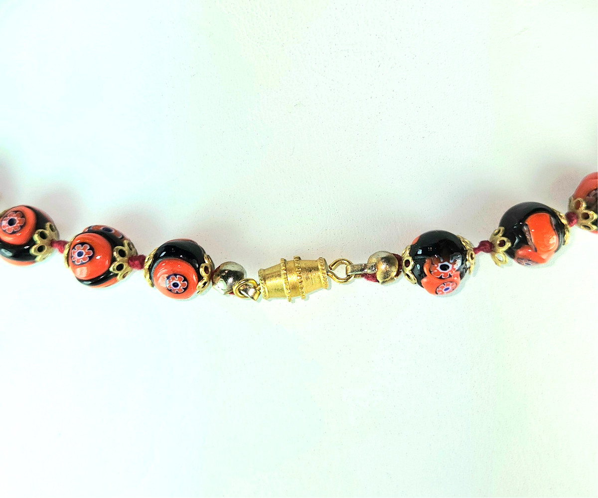 Vintage Murano Venetian Red Glass Millefiori Beaded Necklace 28" View 6