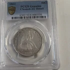 1861 Seated Liberty Half Dollar 50C Silver PCGS Genuine Cleaned AU Detail