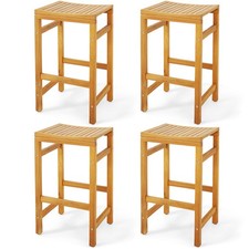 Set of 4 Acacia Wood Bar Stool 30-Inch Height Bar Chair with Saddle Shaped Seat