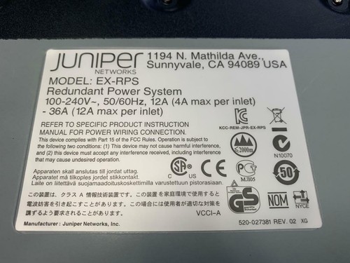 JUNIPER EX-RPS-PWR EXTERNAL REDUNDANT POWER SYSTEM W/ 1X EX-PWR3-930-AC - Picture 12 of 12