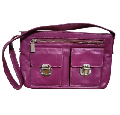 Perlina NY Dark Pink Genuine Leather Purse Handbag Pockets Retro Vintage 