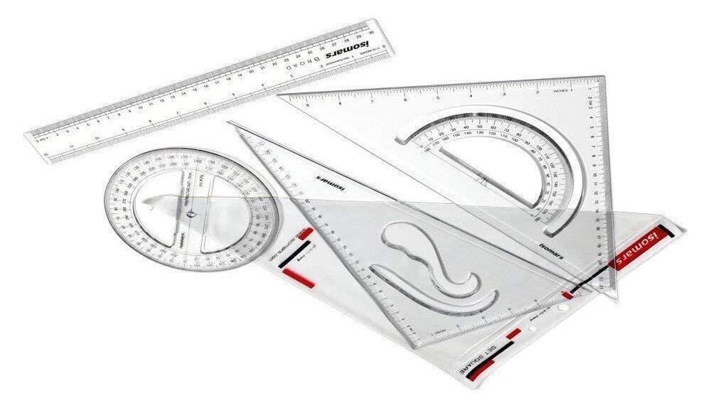 Regla de Dibujo Cuadrados Transparentes Set Transportador 360 Grados Plantill...
