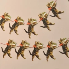 Tabby Cat Christmas Garland Victorian Style Festive Kitty Bunting Hanging Frieze