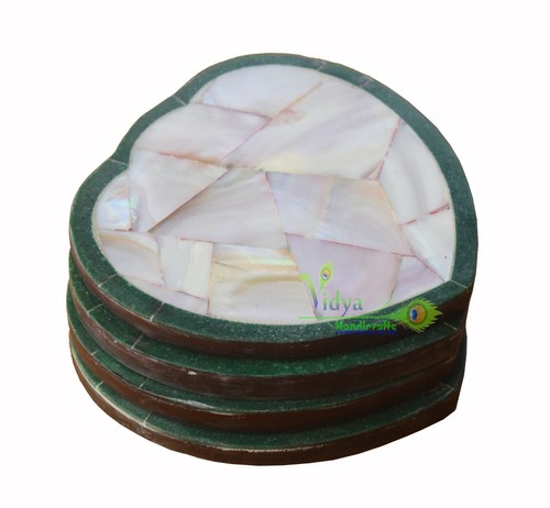 Marble Coaster Set Mother Of Pearl Random Inlay Marquetry Art Decor Special Gift - Picture 2 of 7