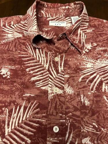 Covington Mens Medium Short Sleeve Linen Shirt, Maroon And White, Hawaiian, Boho - Picture 4 of 12