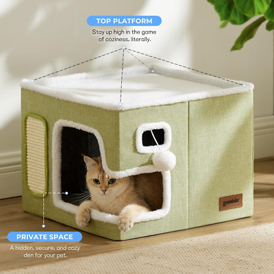 Cat Beds for Indoor Cats - Large Cat House for Pet with Fluffy