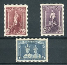 Australia KGVI 1937-49 5s 10s &pound;1 thin paper high values SG176a SG177a SG178a MNH